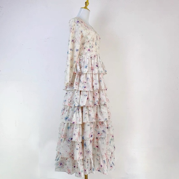 Designer-Style Lace Ruffle Maxi Dress - Picture 9 of 15